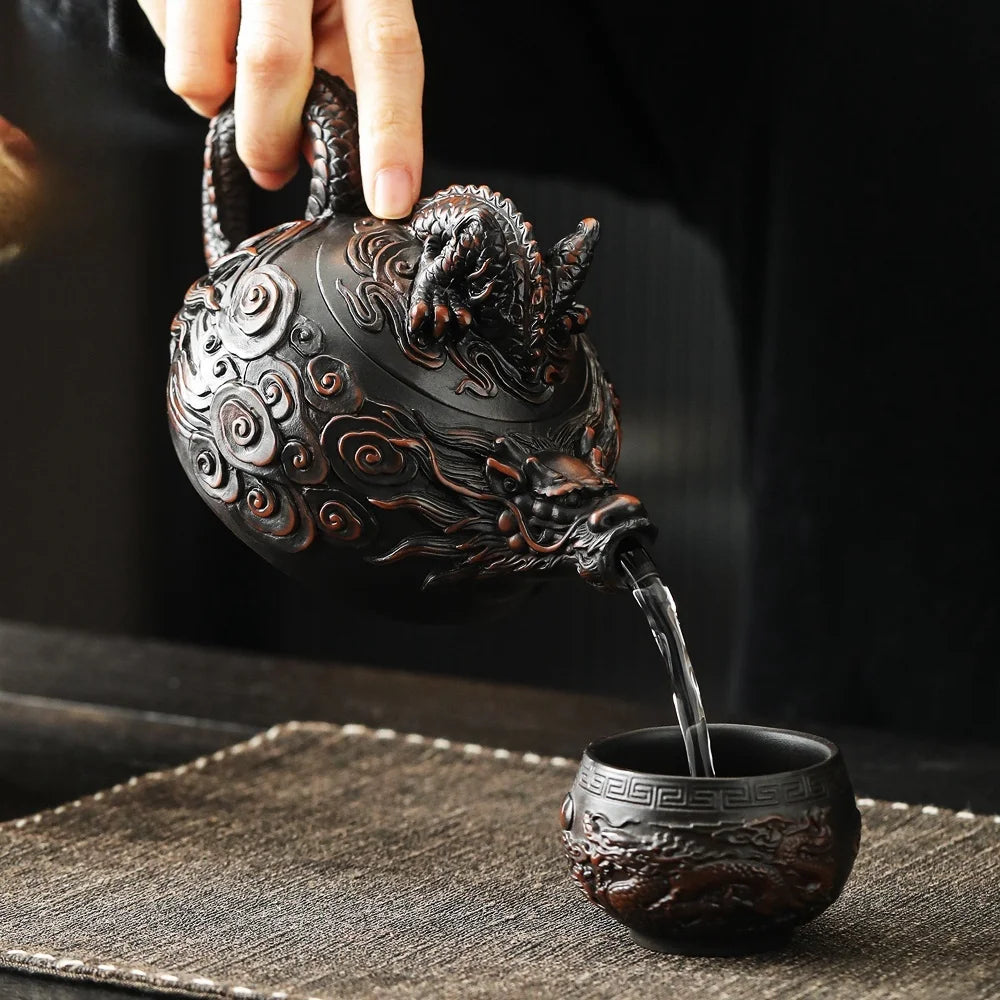 Dragon Carved Purple Clay Teapot